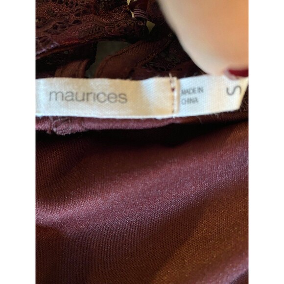 Maurice’s Burgundy Size Small Cold Shoulder Lace Top Lined Party Dress - Picture 7 of 9